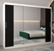 Schiebetürenschrank / Kleiderschrank Bisaurin 6C mit Spiegel, Farbe: Weiß matt / Schwarz - Abmessungen: 200 x 250 x 62 cm ( H x B x T)