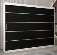 Schiebetürenschrank / Kleiderschrank Jan 06A, Farbe: Weiß matt / Schwarz - Abmessungen: 200 x 250 x 62 cm ( H x B x T)