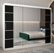 Schiebetürenschrank / Kleiderschrank Jan 06D mit Spiegel, Farbe: Weiß matt / Schwarz - Abmessungen: 200 x 250 x 62 cm (H x B x T)