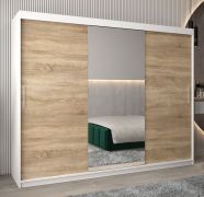 Schiebetürenschrank / Kleiderschrank Bisaurin 6B mit Spiegel, Farbe: Weiß matt / Eiche Sonoma - Abmessungen: 200 x 250 x 62 cm ( H x B x T)