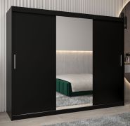 Schiebetürenschrank / Kleiderschrank Bisaurin 6B mit Spiegel, Farbe: Schwarz - Abmessungen: 200 x 250 x 62 cm ( H x B x T)