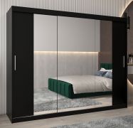 Schiebetürenschrank / Kleiderschrank Bisaurin 6C mit Spiegel, Farbe: Schwarz - Abmessungen: 200 x 250 x 62 cm ( H x B x T)