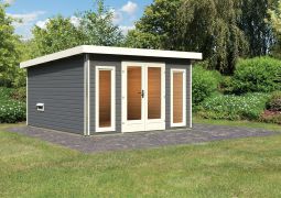 Saunahaus "Anni 3" SET B Farbe: Terragrau - 369 x 369 cm (B x T), Grundfläche: 13,32 m²
