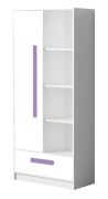 Kinderzimmer - Drehtürenschrank / Kleiderschrank Walter 03, Farbe: Weiß Hochglanz / Lila - 191 x 80 x 40 cm (H x B x T)