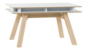 Esstisch ausziehbar Minnea 33, Farbe: Weiß / Eiche - Abmessungen: 139 - 219 x 100 cm (B x T)