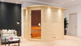Sauna "Kirsten" SET mit bronzierter Tür und Kranz mit Ofen 9 kW - 259 x 210 x 205 cm (B x T x H)