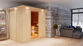 Sauna "Veli" mit Kranz - Farbe: Natur - 210 x 165 x 202 cm (B x T x H)