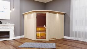 Sauna "Samu" mit bronzierter Tür und Kranz - Farbe: Natur - 245 x 210 x 202 cm (B x T x H)