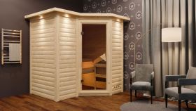Sauna "Tjara 1" mit Kranz - Farbe: Natur - 221 x 198 x 212 cm (B x T x H)