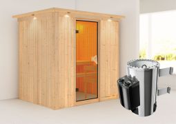 Sauna "Jarle" SET mit bronzierter Tür und Kranz mit Ofen 3,6 kW integ. Steuerung - 210 x 165 x 202 cm (B x T x H)