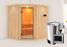 Sauna "Askjell" SET mit bronzierter Tür und Kranz mit-Ofen BIO 3,6 kW - 210 x 184 x 202 cm (B x T x H)