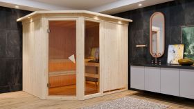 Sauna "Bjarki 3" SET mit bronzierter Tür und Kranz mit Ofen BIO 9 kW - 245 x 210 x 202 cm (B x T x H)