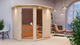 Sauna "Bjarki 1" SET mit bronzierter Tür und Kranz mit Ofen BIO 9 kW - 210 x 165 x 202 cm (B x T x H)