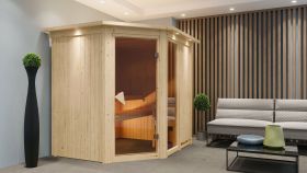 Sauna "Bjarki 2" SET mit bronzierter Tür und Kranz mit Ofen externe Steuerung easy 9 kW Edelstahl - 210 x 184 x 202 cm (B x T x H)