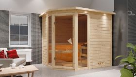 Sauna "Sunniva 3" SET mit bronzierter Tür und Kranz mit Ofen externe Steuerung easy 9 kW Edelstahl - 264 x 198 x 212 cm (B x T x H)