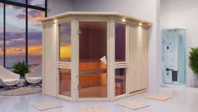 Sauna "Tjelvar 3" SET mit bronzierter Tür und Kranz mit Ofen 9 kW - 245 x 210 x 202 cm (B x T x H)