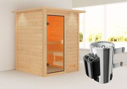 Sauna "Eivind" SET mit bronzierter Tür und Kranz - Farbe: Natur, Ofen 3,6 kW - 173 x 159 x 191 cm (B x T x H)