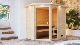 Sauna "Birger" SET mit bronzierter Tür und Kranz - Farbe: Natur, Ofen 9 kW - 224 x 160 x 191 cm (B x T x H)