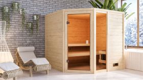 Sauna "Gunvald" SET mit bronzierter Tür - Farbe: Natur, Ofen 9 kW - 196 x 196 x 187 cm (B x T x H)