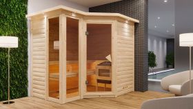 Sauna "Solveig" mit bronzierter Tür und Kranz - Farbe: Natur - 264 x 198 x 212 cm (B x T x H)