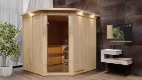 Sauna "Nooa" mit Kranz und graphitfarbener Tür - Farbe: Natur - 210 x 210 x 202 cm (B x T x H)