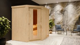 Sauna "Hanko" SET mit Energiespartür - Farbe: Natur, Ofen externe Steuerung easy 9 kW - 196 x 170 x 198 cm (B x T x H)