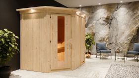 Sauna "Hanko" mit Kranz und Energiespartür - Farbe: Natur - 210 x 184 x 202 cm (B x T x H)