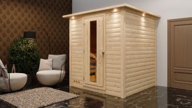 Sauna "Jonna" SET mit Kranz und Energiespartür - Farbe: Natur, Ofen 9 kW - 224 x 210 x 206 cm (B x T x H)