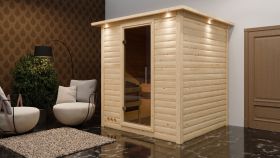 Sauna "Jonna" SET mit Kranz und graphitfarbener Tür - Farbe: Natur, Ofen 9kW - 224 x 210 x 206 cm (B x T x H)