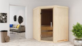 Sauna "Eetu" SET mit graphitfarbener Tür - Farbe: Natur, Ofen BIO 9 kW - 151 x 151 x 198 cm (B x T x H)