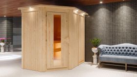 Sauna "Mika" mit Energiespartür und Kranz - Farbe: Natur - 165 x 210 x 202 cm (B x T x H)