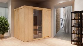 Sauna "Eemil" SET mit graphitfarbener Tür - Farbe: Natur, Ofen externe Steuerung easy 9 kW - 196 x 170 x 198 cm (B x T x H)