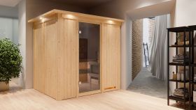 Sauna "Eemil" SET mit graphitfarbener Tür und Kranz - Farbe: Natur, Ofen 9 kW - 210 x 184 x 202 cm (B x T x H)