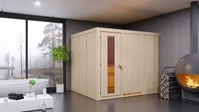 Sauna "Toivo" SET mit Energiespartür - Farbe: Natur, Ofen BIO 9 kW - 231 x 196 x 198 cm (B x T x H)