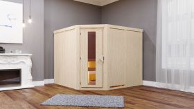 Sauna "Samu" SET mit Energiespartür - Farbe: Natur, Ofen BIO 9 kW - 231 x 196 x 198 cm (B x T x H)