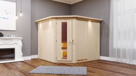 Sauna "Samu" SET mit Energiespartür Tür und Kranz - Farbe: Natur, Ofen 9 kW - 245 x 210 x 202 cm (B x T x H)