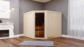 Sauna "Samu" SET mit graphitfarbener Tür - Farbe: Natur, Ofen BIO 9 kW - 231 x 196 x 198 cm (B x T x H)