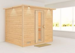 Sauna "Leja" mit Energiespartür und Kranz - Farbe: Natur - 259 x 210 x 205 cm (B x T x H)