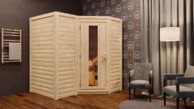 Sauna "Tjara 1" SET mit Energiespartür - Farbe: Natur, Ofen externe Steuerung easy 9 kW - 193 x 184 x 209 cm (B x T x H)