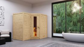 Sauna "Tjara 2" SET mit Energiespartür - Farbe: Natur, Ofen 9kW - 236 x 184 x 209 cm (B x T x H)