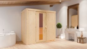 Sauna "Eeli" SET mit Energiespartür - Farbe: Natur, Ofen externe Steuerung easy 9 kW - 196 x 118 x 198 cm (B x T x H)