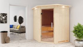 Sauna "Eetu" SET mit Klarglastür und Kranz Ofen 9 kW - 165 x 165 x 202 cm (B x T x H)