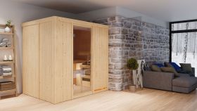 Sauna "Veli" SET mit Klarglastür & Ofen BIO 9 kW - 196 x 151 x 198 cm (B x T x H)