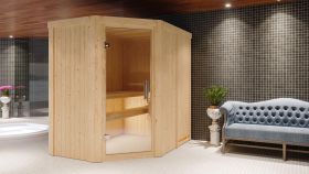 Sauna "Mika" SET mit Klarglastür & Ofen 9 kW - 151 x 196 x 198 cm (B x T x H)