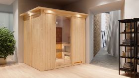 Sauna "Eemil" SET mit Klarglastür, Kranz & Ofen externe Steuerung easy 9 KW - 210 x 184 x 202 cm (B x T x H)