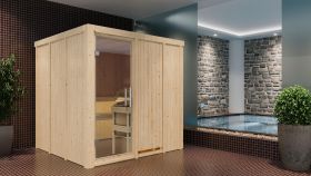 Sauna "Aleksi" SET mit Klarglastür & Ofen 9 kW - 196 x 196 x 198 cm (B x T x H)