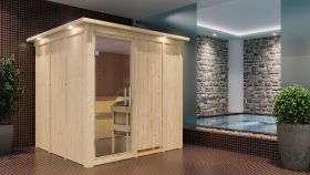 Sauna "Aleksi" SET mit Klarglastür, Kranz & Ofen BIO 9 kW - 210 x 210 x 202 cm (B x T x H)