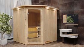 Sauna "Nooa" mit Klarglastür und Kranz - Farbe: Natur - 210 x 210 x 202 cm (B x T x H)