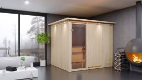 Sauna "Toivo" SET mit Klarglastür, Kranz & Ofen BIO 9 kW - 245 x 210 x 202 cm (B x T x H)