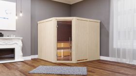 Sauna "Samu" SET mit Klarglastür & Ofen externe Steuerung easy 9 KW - 231 x 196 x 198 cm (B x T x H)